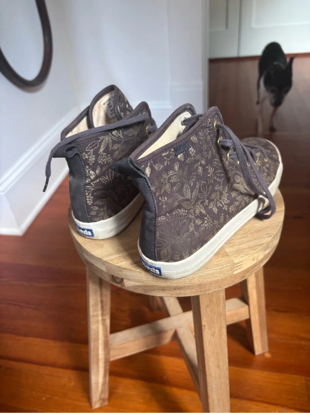 Keds x Rifle Paper Women's High-Top Floral Canvas Sneakers - Grey and Gold